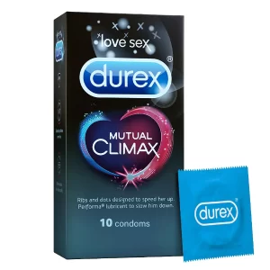 Durex Mutual Climax Delay Condoms – Extra Dotted & Ribbed for Enhanced Pleasure | 10 Count (Pack of -2)
