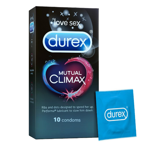 Durex Mutual Climax Delay Condoms – Extra Dotted & Ribbed for Enhanced Pleasure | 10 Count (Pack of -2)