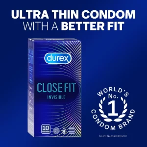 Durex Invisible Close Fit Condoms for Men – Ultra Thin Design for Maximum Pleasure | 10 Count (Pack of -2)