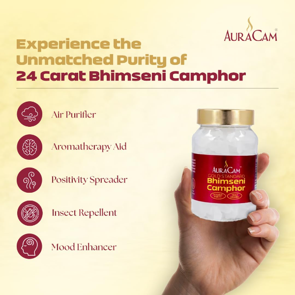 Pure Bhimseni Camphor (50g) – 100% Natural & Brass Kapoor for Pooja, Meditation & Havan | Aromatic Room Freshener for Spiritual Use - Image 3