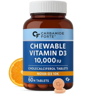 Carbamide Forte Vitamin D3 10000 IU Tablets (Cholecalciferol) | Supplement for Bone Strength & Immune Health | Raspberry Flavor, 60 Tablets