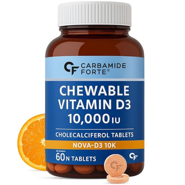 Carbamide Forte Vitamin D3 10000 IU Tablets (Cholecalciferol) | Supplement for Bone Strength & Immune Health | Raspberry Flavor, 60 Tablets
