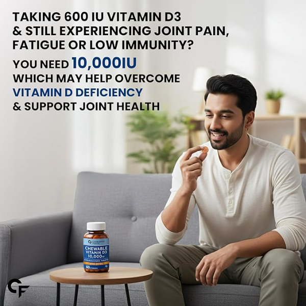 Carbamide Forte Vitamin D3 10000 IU Tablets (Cholecalciferol) | Supplement for Bone Strength & Immune Health | Raspberry Flavor, 60 Tablets - Image 2
