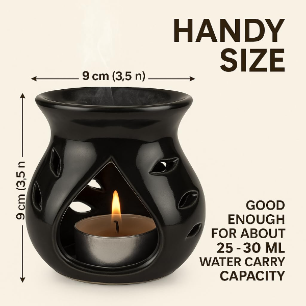 Pure Source India Ceramic Clay Aroma Burner (Black, 9 cm) – Candle Operated Essential Oil Diffuser for Home Décor, Relaxation & Aromatherapy - Image 3