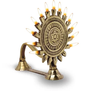 Chakra-Inspired Handcrafted Aarti Diya – Traditional Indian Puja Lamp for Spiritual Harmony, Meditation & Elegant Home Décor