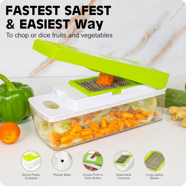 TEKCOOL 12 in 1 Multipurpose Chopper, Fruits & Vegetable Cutters, Grater Peeler Chipser, Unbreakable Food Grade Body, Easy Push to Clean Button Slicer Dicer, Chopper for Kitchen - Image 2