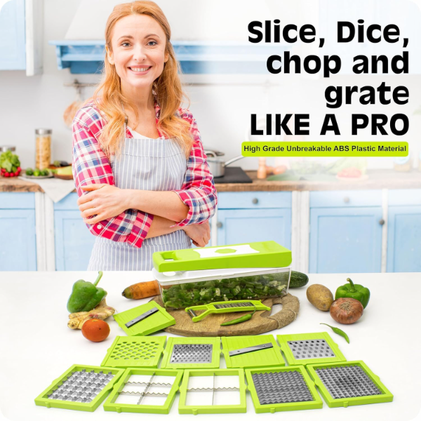TEKCOOL 12 in 1 Multipurpose Chopper, Fruits & Vegetable Cutters, Grater Peeler Chipser, Unbreakable Food Grade Body, Easy Push to Clean Button Slicer Dicer, Chopper for Kitchen - Image 4