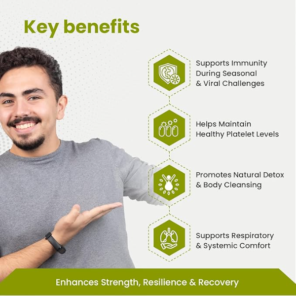 Green Milk Clevira Immune Support (100 Tablets) | Natural Recovery for Seasonal Flu & Viral Challenges | Ayurvedic Formula for Platelet Balance, Detox & Strength | Herbal Immunity Shield - Image 3