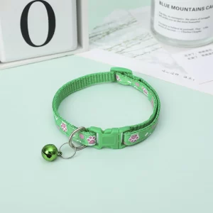 YellowCult Fancy Adjustable Pet Collar for Cats & Dogs – Comfortable Party Paw Design with Bell & Safety Buckle for Puppies, Small Dogs & Rabbits (Green)