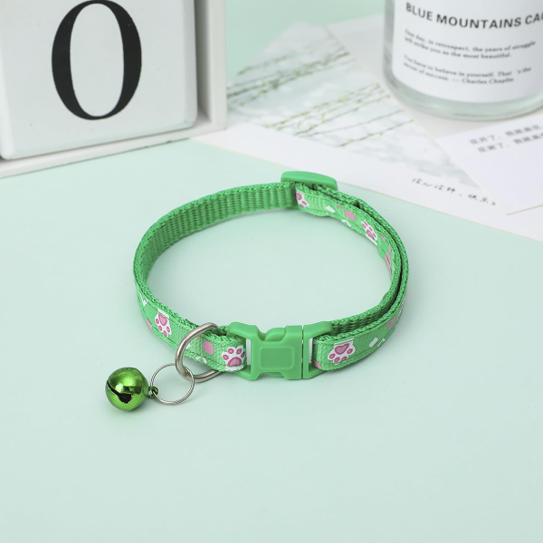 YellowCult Fancy Adjustable Pet Collar for Cats & Dogs – Comfortable Party Paw Design with Bell & Safety Buckle for Puppies, Small Dogs & Rabbits (Green)