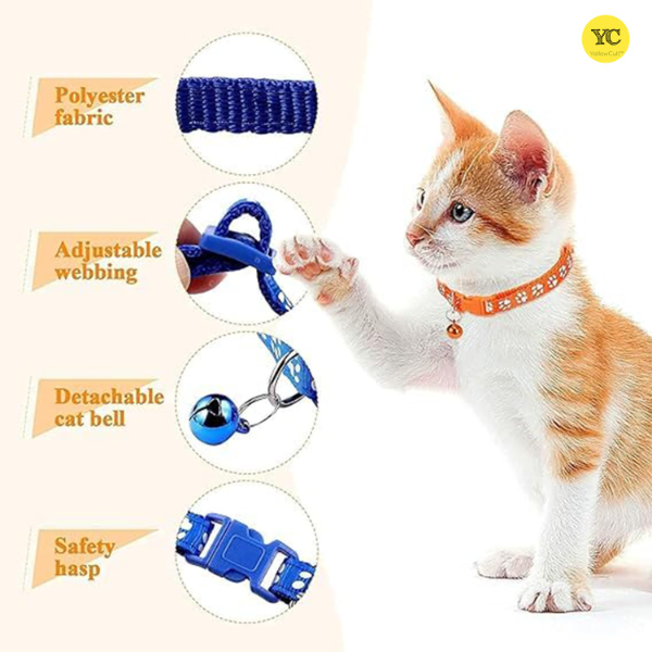 YellowCult Fancy Adjustable Pet Collar for Cats & Dogs – Comfortable Party Paw Design with Bell & Safety Buckle for Puppies, Small Dogs & Rabbits (Green) - Image 4