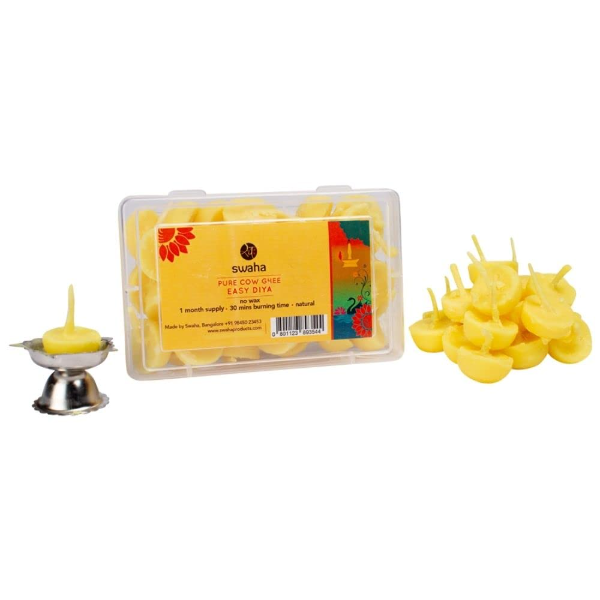 Swaha Premium Cow Ghee Diya Batti (Pack of 3, 30 Pieces) – Wax-Free Long Burning Cotton Wicks, Up to 30 Minutes for Puja & Spiritual Rituals - Image 2