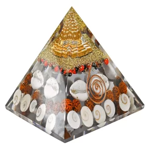 Crystal Heaven Laxmi Pyramid – Original Certified 90mm Orgonite Pyramid with Gomati Chakra, Rudraksha, Cowrie (Kodi) & Shree Yantra | Vastu Energy Tool for Wealth, Money & Good Luck Attraction