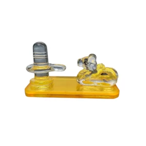 Elegant Crystal Shivling with Nandi Idol – Premium Transparent Glass-Crystal Finish, Compact Spiritual Décor (4 x 7.5 x 4 cm), Ideal for Home Temple, Office & Gifting