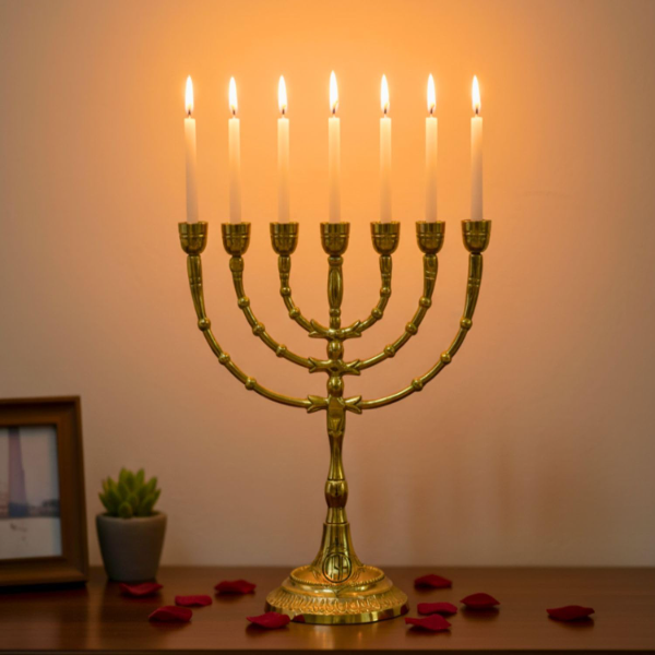 DSH brass 7 arm menorah decorative candlestick holder set.
