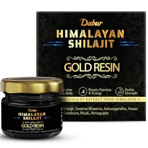 Dabur Himalayan Shilajit Gold Resin (20g) – 24 Karat Gold Infused | 500mg High Potency Serving | Boosts Muscle Growth, Stamina & Power | 40 Servings