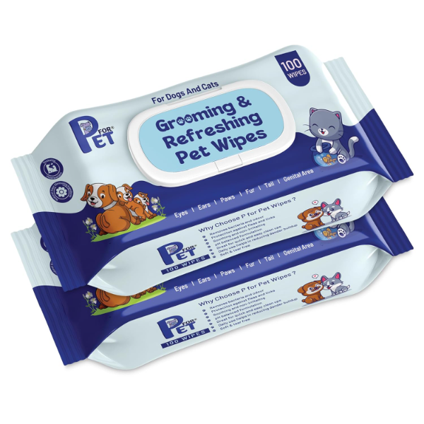 Pet Grooming Wet Wipes 200 Count (Pack of 2) – Anti-Bacterial Cleansing & Deodorizing Wipes for Dogs, Cats & All Pets with Purified Water & Glycerin