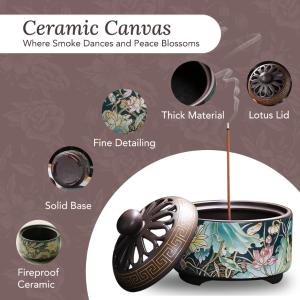 Ekhasa Ceramic Dhoop Dani Loban Burner Holder Stand for Home | Dhup Kapoor Dani for Puja | Sambrani Dhoop Holder | Dhuni Burner Samrani Dhoop Batti Stand for Pooja | Dhup Stand Incense Oud Burner - Image 2
