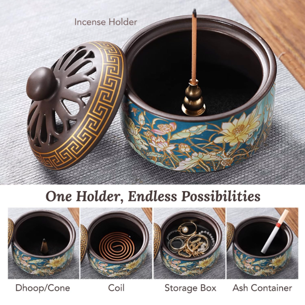 Ekhasa Ceramic Dhoop Dani Loban Burner Holder Stand for Home | Dhup Kapoor Dani for Puja | Sambrani Dhoop Holder | Dhuni Burner Samrani Dhoop Batti Stand for Pooja | Dhup Stand Incense Oud Burner - Image 3