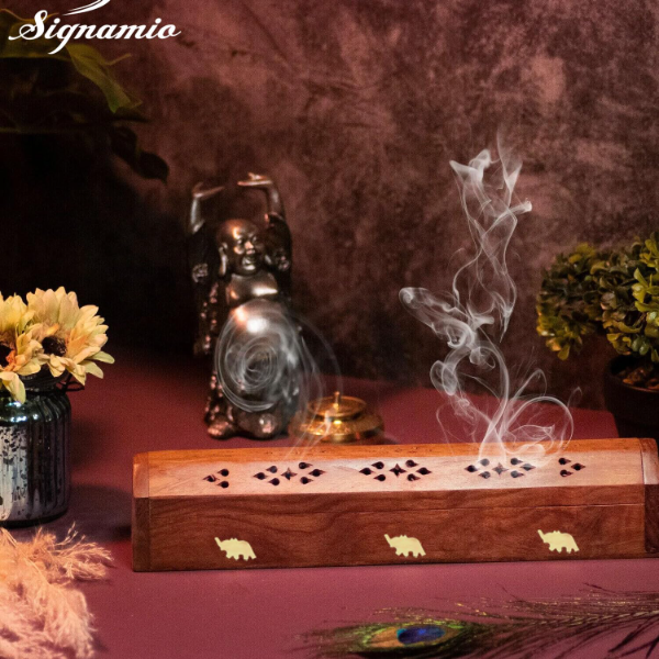 SIGNAMIO® Wooden Mini Incense Stick Holder Set (2 Pcs) – Horizontal Agarbatti & Dhoop Stand with Ash Catcher and Storage Box for Home Mandir & Daily Puja Use - Image 4