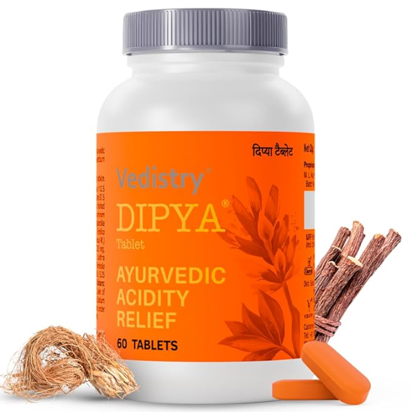 Dipya Acidity Relief Tablets (60 Count) | Clinically Proven Ayurvedic Solution for GERD & Heartburn | 100% Relief in 60 Days | Helps with Bloating, Gas & Chronic Acid Reflux | Sugar-Free