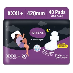 Evereve Comfort Nights XXXL+ Sanitary Pads for Women | 420mm Extra Long Pads | 40 Count Heavy Flow Overnight Protection