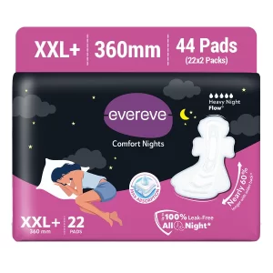 Evereve Comfort Nights XXL+ Pads for Women | 360mm Extra Long Sanitary Pads | 44 Count Heavy Flow Overnight Protection