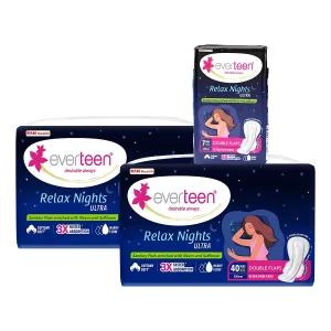 everteen Relax Night Sanitary Pads for Women – 87 Count Combo Pack for Heavy Flow