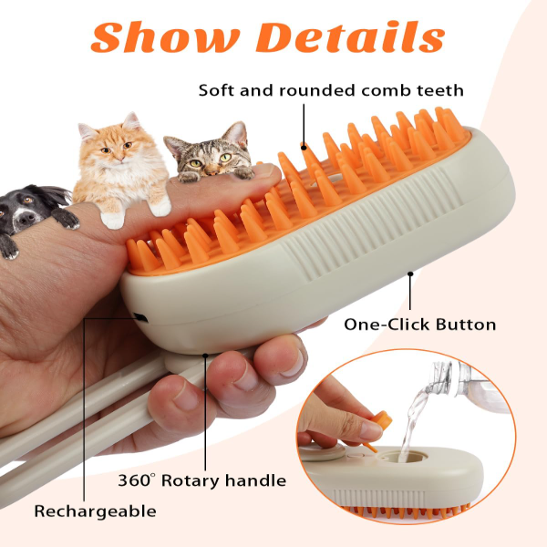 PRANIJ Electric Pet Grooming Brush – 4-in-1 Cat & Dog Steam Comb with Spray Mist, Hair Removal, Massage & Cleaning for Long and Short Fur - Image 2