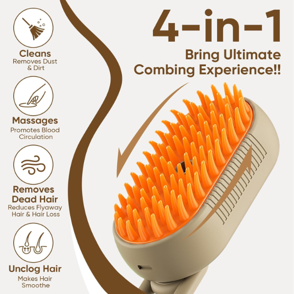PRANIJ Electric Pet Grooming Brush – 4-in-1 Cat & Dog Steam Comb with Spray Mist, Hair Removal, Massage & Cleaning for Long and Short Fur - Image 3