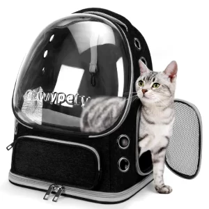 Expandable Cat & Small Dog Backpack Carrier – Foldable Travel Bag for Cats, Puppies, and Small Pets up to 18 lbs, Perfect for Hiking, Outdoor Adventures (Black, 11" x 16.5" x 13.4")
