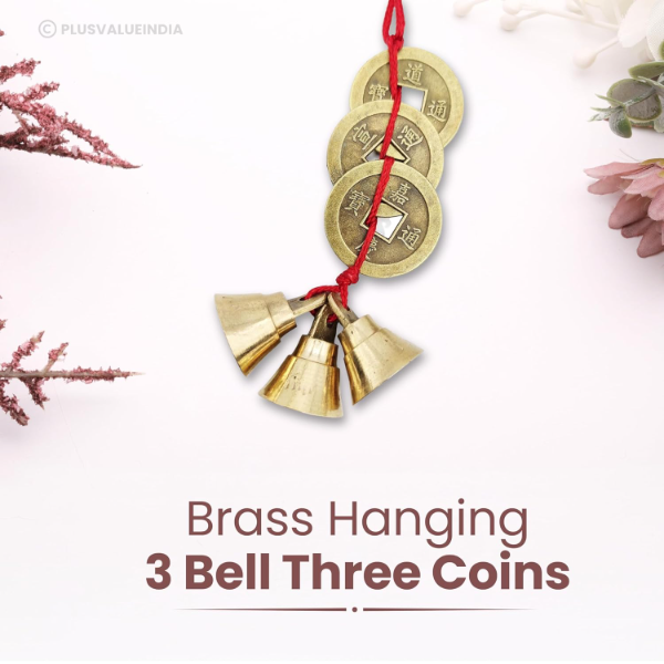 Feng Shui Vastu Lucky Brass Door Hanging with 3 Bells & Chinese Coins – Wealth & Prosperity Charm for Main Entrance | Spiritual Home & Office Decor | Auspicious Mini Gift Item - Image 2