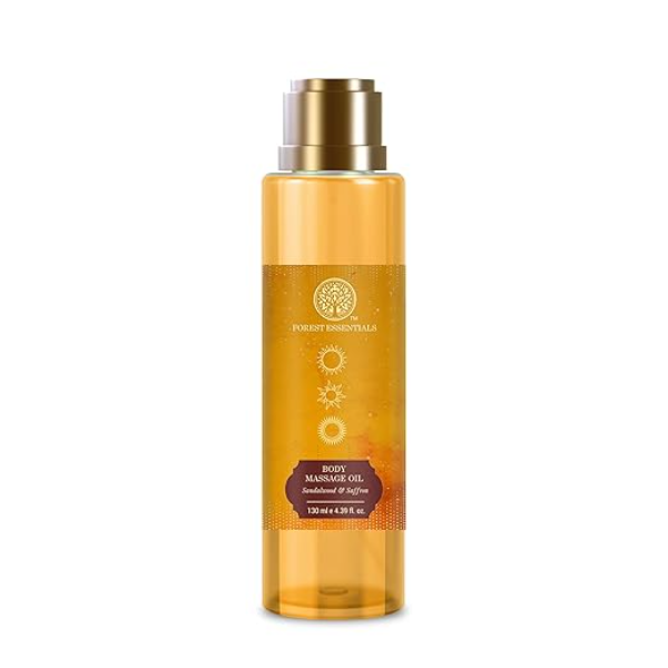 Forest Essentials Luxury Body Massage Oil – Sandalwood & Saffron | Ayurvedic Skin-Nourishing & Glow-Boosting Body Care | Calming Aromatherapy Oil | 200ml