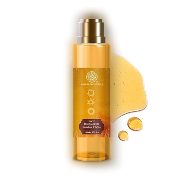 Forest Essentials Luxury Body Massage Oil – Sandalwood & Saffron | Ayurvedic Skin-Nourishing & Glow-Boosting Body Care | Calming Aromatherapy Oil | 200ml - Image 4