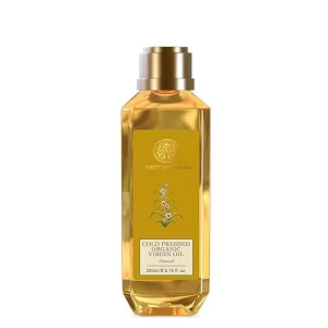 Forest Essentials Organic Virgin Almond Oil – 100% Pure Cold Pressed Sweet Almond Oil for Face, Hair & Body | Rich in Vitamin E | Natural Under-Eye & Glow-Boosting Moisturizer | 200ml