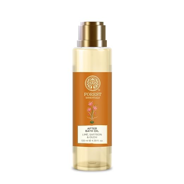 Forest Essentials After Bath Oil – Lime, Saffron & Oudh | Luxury In-Shower Body Oil for Wet Skin Application | Non-Greasy Daily Hydration for Radiant & Glowing Skin | 100% Natural | 200ml