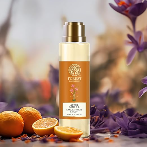 Forest Essentials After Bath Oil – Lime, Saffron & Oudh | Luxury In-Shower Body Oil for Wet Skin Application | Non-Greasy Daily Hydration for Radiant & Glowing Skin | 100% Natural | 200ml - Image 4
