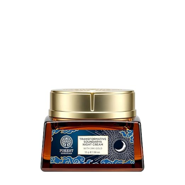 Forest Essentials Soundarya 24K Gold Night Cream – Luxury Anti-Ageing Face Moisturizer with Bakuchiol & Hyaluronic Acid | Restorative Overnight Repair for Radiant Skin | 50g