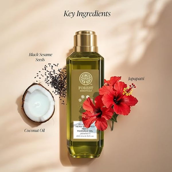 Forest Essentials Japapatti Head Massage Oil – Ayurvedic Hair Growth Treatment for Dry & Frizzy Hair | Repairs Chemically Treated & Color Damaged Hair | 100% Natural | 200ml - Image 4