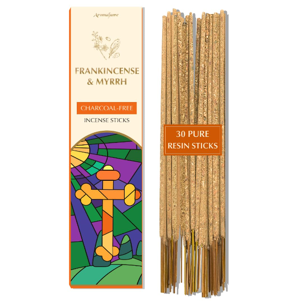 Frankincense & Myrrh Luxury Incense Sticks by Aromafume – 30 Charcoal-Free Loban Agarbatti for Home, Prayer, Meditation & Spiritual Aromatherapy