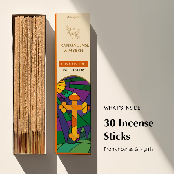 Frankincense & Myrrh Luxury Incense Sticks by Aromafume – 30 Charcoal-Free Loban Agarbatti for Home, Prayer, Meditation & Spiritual Aromatherapy - Image 3