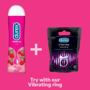 Durex Play Cheeky Cherry Lubricant Gel 50ml with Durex Play Vibrations Ring – Intimate Pleasure Combo for Enhanced Sensation & Couples Fun