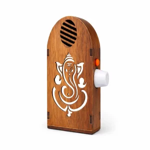 35-in-1 Ganesh Mantra Chanting Wooden Box with Speaker & Volume Control | Lord Ganesha Bhajan & Aarti Player for Home Temple, Office & Meditation | Spiritual Prayer Device & Devotional Gift Item
