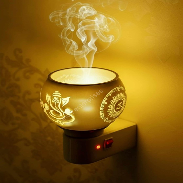 Glass Electric Camphor Burner Lamp with Ganesh and Om design for USA homes