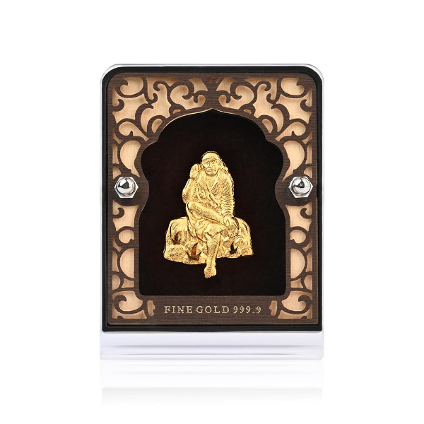 Pure 24K Gold Foil Sai Baba Tabletop Frame with Clear Protective Case – Spiritual Devotional Desk Decor for Home & Office | Auspicious Gift for Pooja, Festive & Religious Occasions