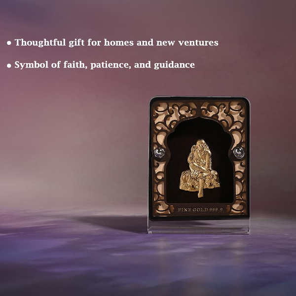 Pure 24K Gold Foil Sai Baba Tabletop Frame with Clear Protective Case – Spiritual Devotional Desk Decor for Home & Office | Auspicious Gift for Pooja, Festive & Religious Occasions - Image 3