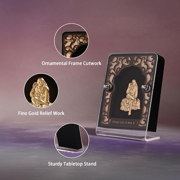 Pure 24K Gold Foil Sai Baba Tabletop Frame with Clear Protective Case – Spiritual Devotional Desk Decor for Home & Office | Auspicious Gift for Pooja, Festive & Religious Occasions - Image 4