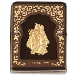 PK & PK Jewellers Radha Krishna Table Top Idol – 24KT Gold Plated Small Size Spiritual Décor for Home, Office Desk, Car Dashboard & Premium Gift Item