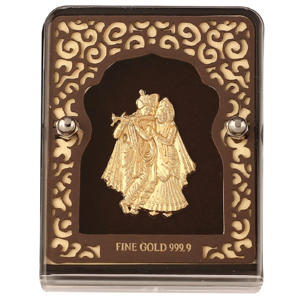 PK & PK Jewellers Radha Krishna Table Top Idol – 24KT Gold Plated Small Size Spiritual Décor for Home, Office Desk, Car Dashboard & Premium Gift Item
