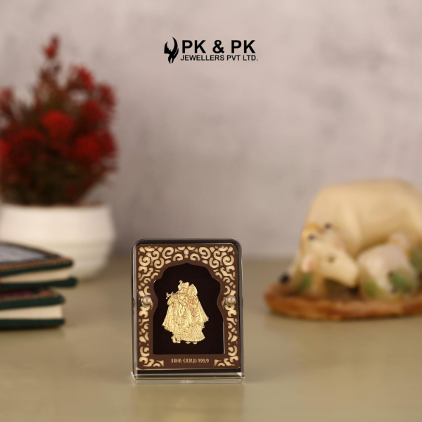 PK & PK Jewellers Radha Krishna Table Top Idol – 24KT Gold Plated Small Size Spiritual Décor for Home, Office Desk, Car Dashboard & Premium Gift Item - Image 2